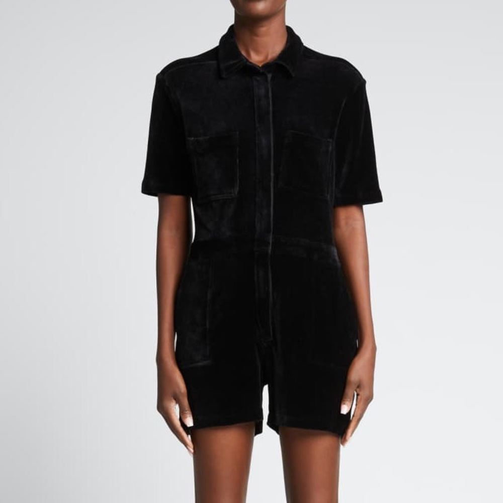 MONROW Velour Button-Front Romper